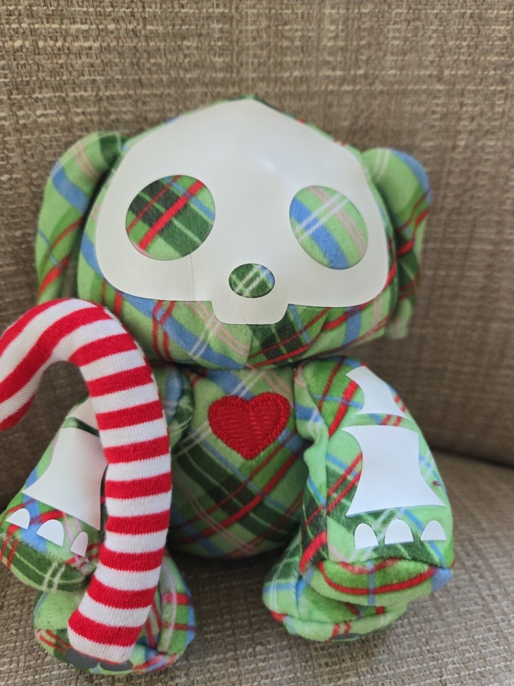 Skelanimals Green Plaid Dax The Dog Puppy With Candy Cane Plush 7”